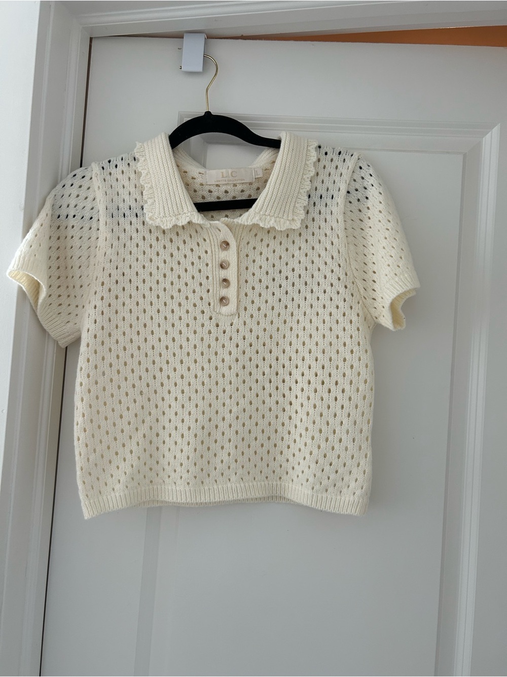 L.C. Cream Knit short-sleeve Polo Sweater